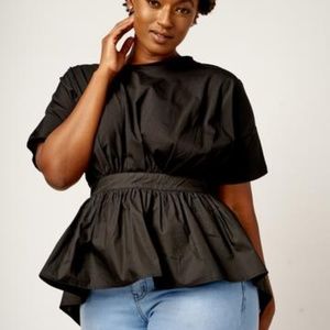 JAMELA HIGH-LOW EMPIRE WAIST TOP - BLACK